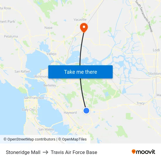 Stoneridge Mall to Travis Air Force Base map
