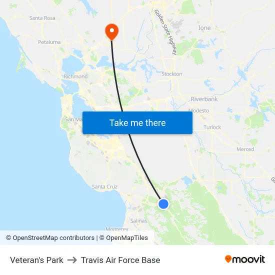Veteran's Park to Travis Air Force Base map