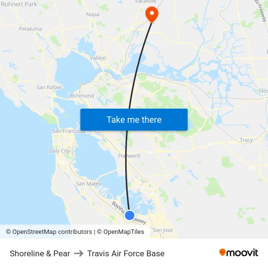 Shoreline & Pear to Travis Air Force Base map