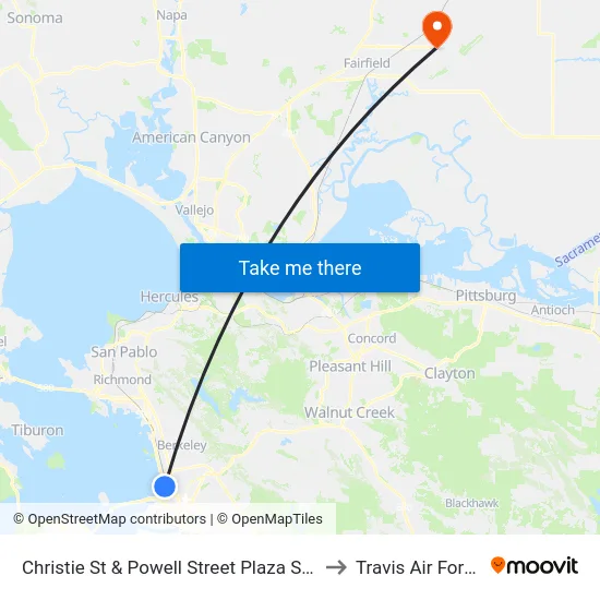 Christie St & Powell Street Plaza Shopping Center to Travis Air Force Base map