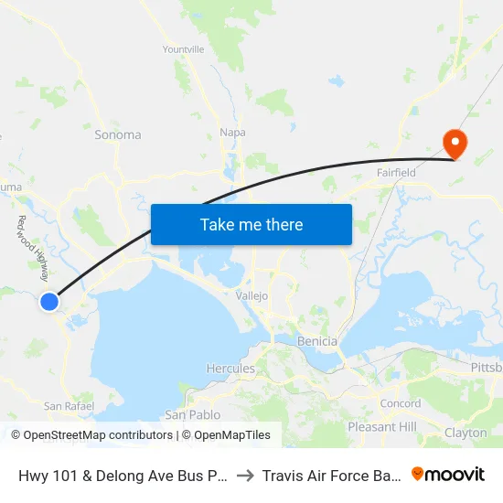 Hwy 101 & Delong Ave Bus Pad to Travis Air Force Base map
