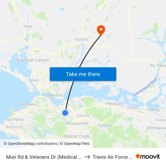 Muir Rd & Veterans Dr (Medical Center) to Travis Air Force Base map