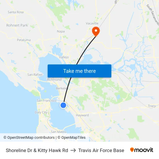 Shoreline Dr & Kitty Hawk Rd to Travis Air Force Base map