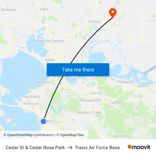 Cedar St & Cedar Rose Park to Travis Air Force Base map