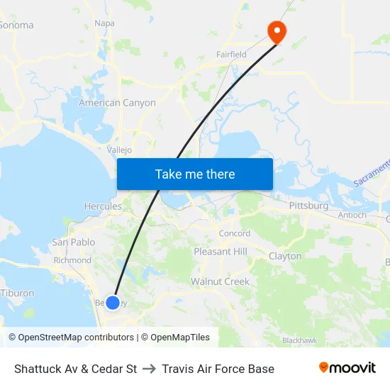 Shattuck Av & Cedar St to Travis Air Force Base map