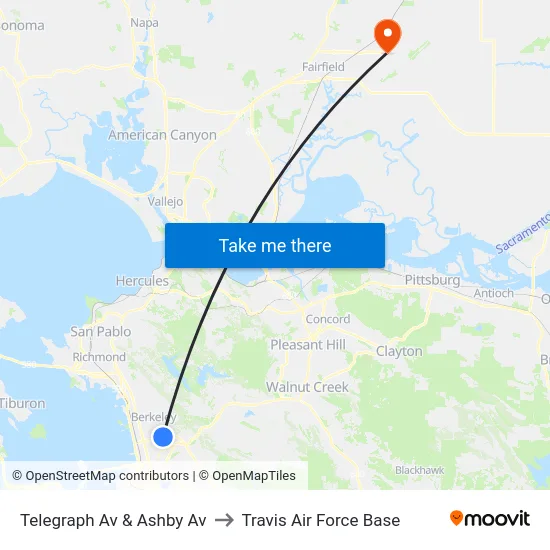 Telegraph Av & Ashby Av to Travis Air Force Base map