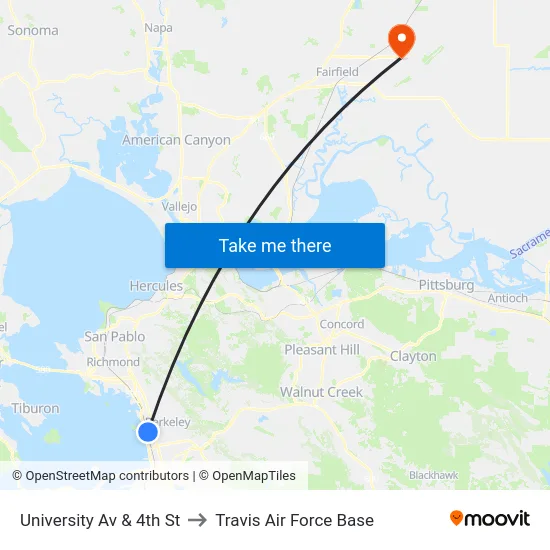 University Av & 4th St to Travis Air Force Base map