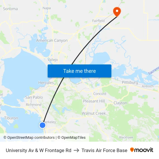 University Av & W Frontage Rd to Travis Air Force Base map