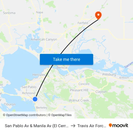San Pablo Av & Manila Av (El Cerrito City Hall) to Travis Air Force Base map
