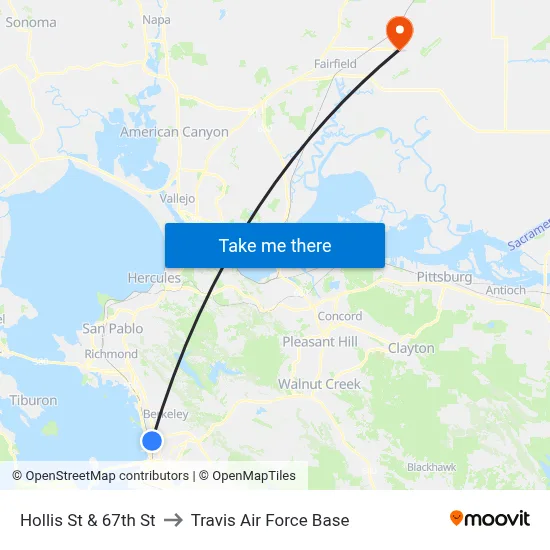 Hollis St & 67th St to Travis Air Force Base map