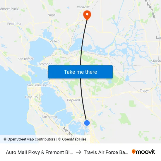 Auto Mall Pkwy & Fremont Blvd to Travis Air Force Base map