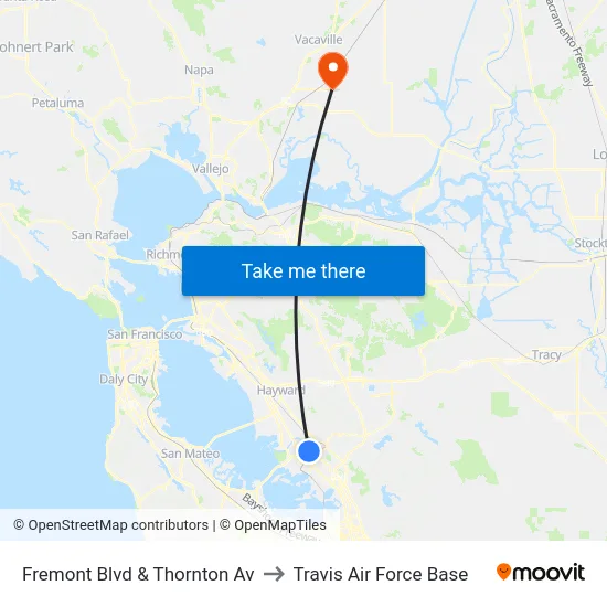 Fremont Blvd & Thornton Av to Travis Air Force Base map