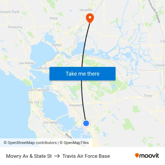 Mowry Av & State St to Travis Air Force Base map