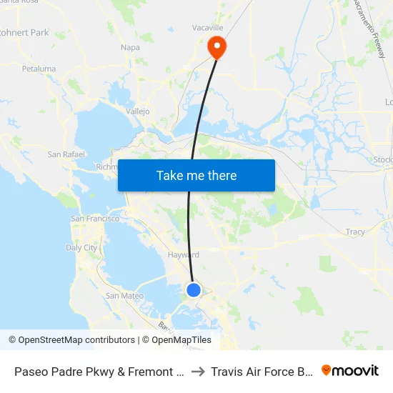 Paseo Padre Pkwy & Fremont Blvd to Travis Air Force Base map