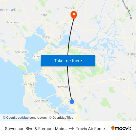 Stevenson Blvd & Fremont Main Library to Travis Air Force Base map
