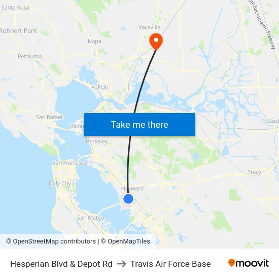 Hesperian Blvd & Depot Rd to Travis Air Force Base map