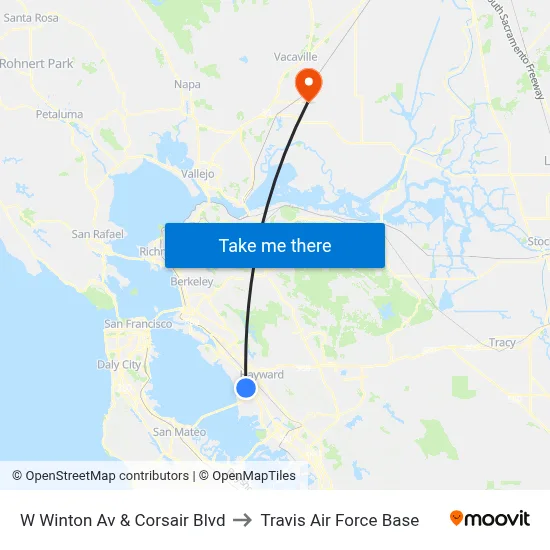 W Winton Av & Corsair Blvd to Travis Air Force Base map