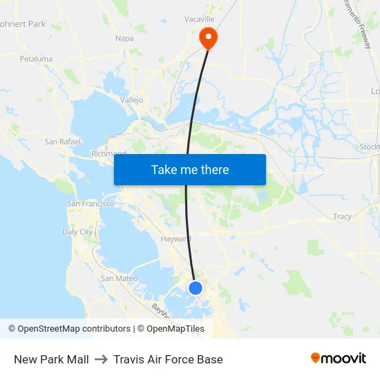New Park Mall to Travis Air Force Base map