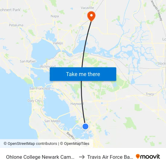 Ohlone College Newark Campus to Travis Air Force Base map