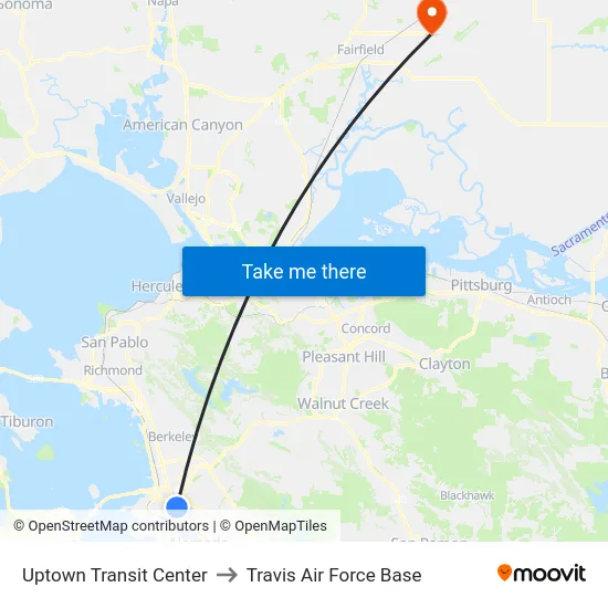 Uptown Transit Center to Travis Air Force Base map