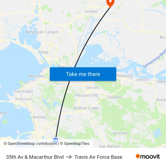 35th Av & Macarthur Blvd to Travis Air Force Base map