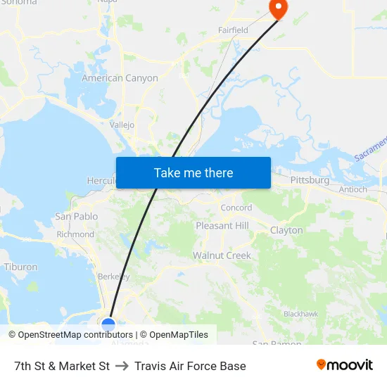 7th St & Market St to Travis Air Force Base map