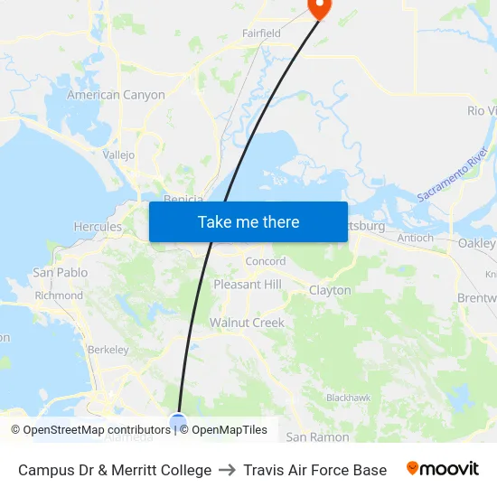 Campus Dr & Merritt College to Travis Air Force Base map