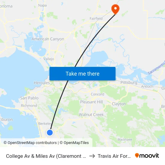 College Av & Miles Av (Claremont Middle School) to Travis Air Force Base map