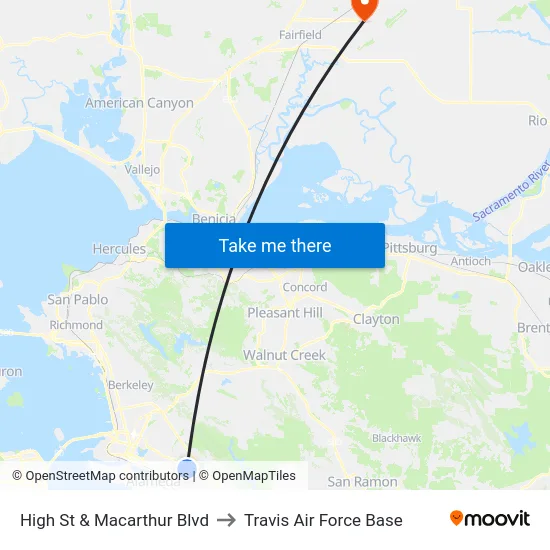 High St & Macarthur Blvd to Travis Air Force Base map