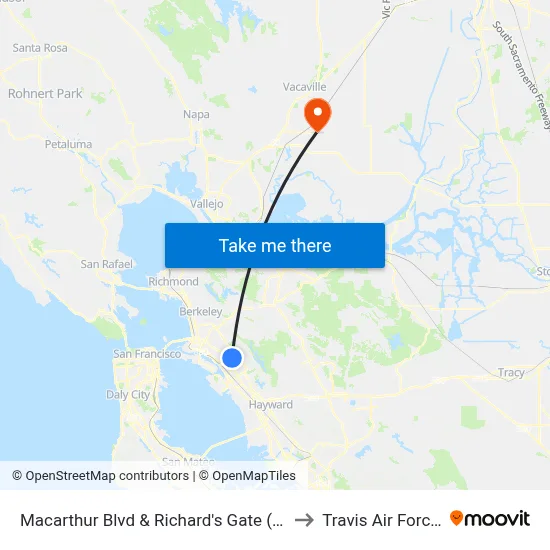 Macarthur Blvd & Richard's Gate (Mills College) to Travis Air Force Base map