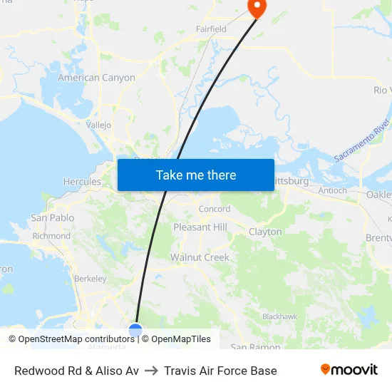 Redwood Rd & Aliso Av to Travis Air Force Base map