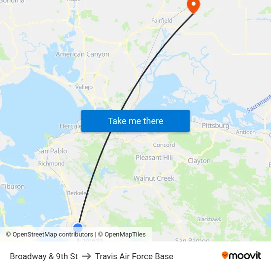 Broadway & 9th St to Travis Air Force Base map