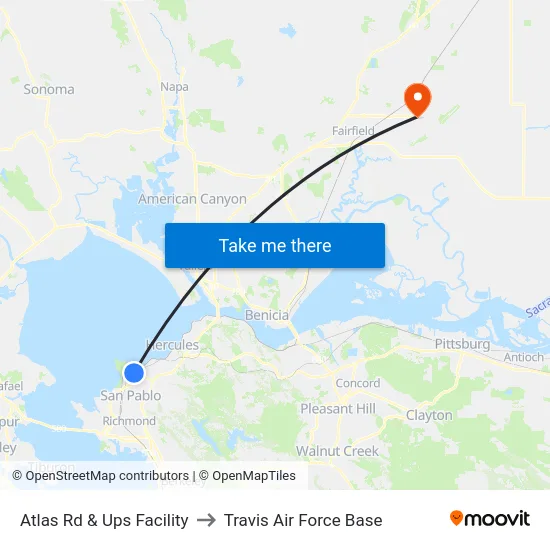 Atlas Rd & Ups Facility to Travis Air Force Base map