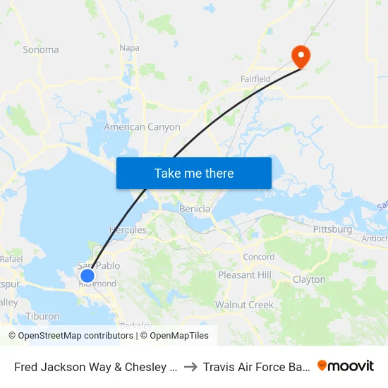 Fred Jackson Way & Chesley Av to Travis Air Force Base map