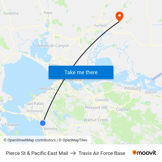 Pierce St & Pacific East Mall to Travis Air Force Base map