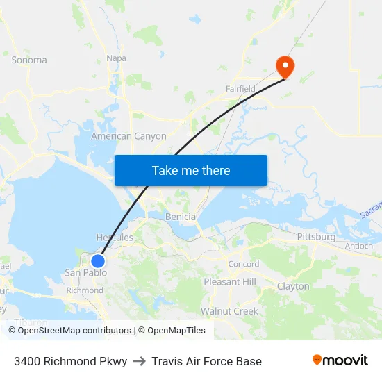 3400 Richmond Pkwy to Travis Air Force Base map