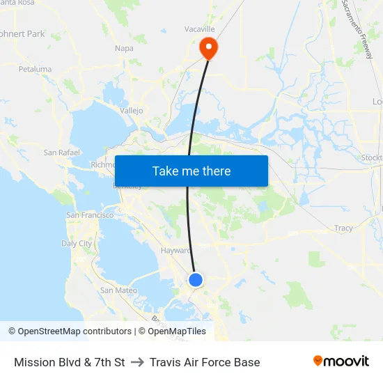 Mission Blvd & 7th St to Travis Air Force Base map