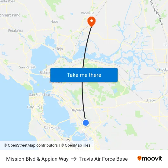 Mission Blvd & Appian Way to Travis Air Force Base map