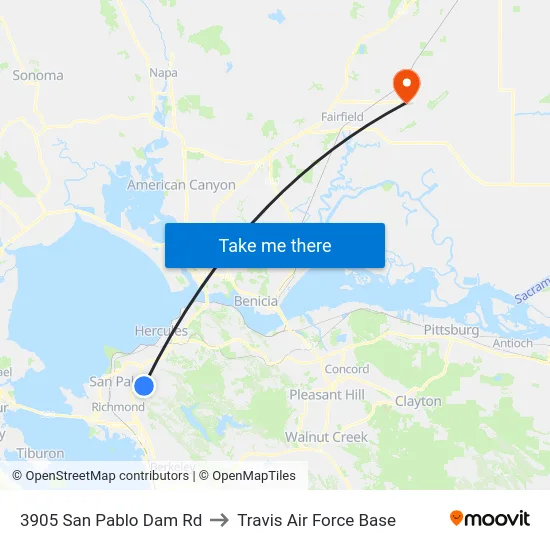3905 San Pablo Dam Rd to Travis Air Force Base map
