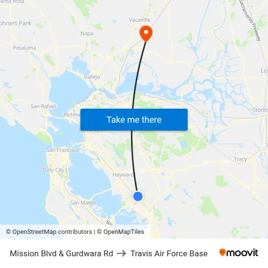 Mission Blvd & Gurdwara Rd to Travis Air Force Base map