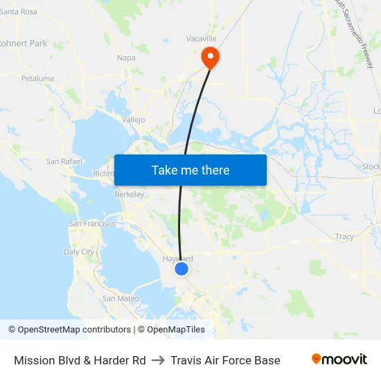 Mission Blvd & Harder Rd to Travis Air Force Base map