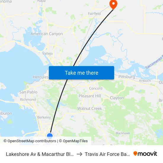 Lakeshore Av & Macarthur Blvd to Travis Air Force Base map