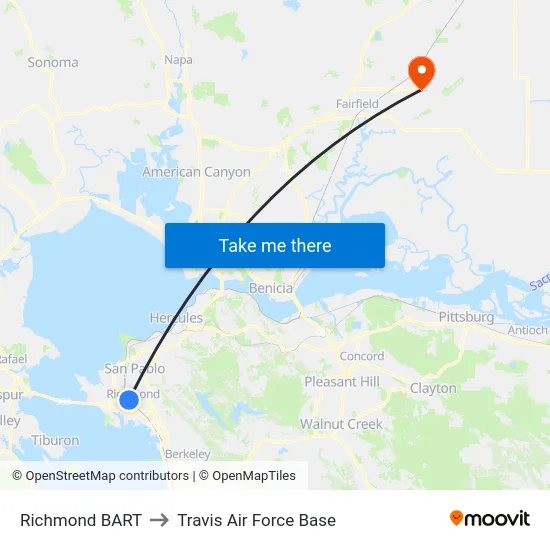 Richmond BART to Travis Air Force Base map