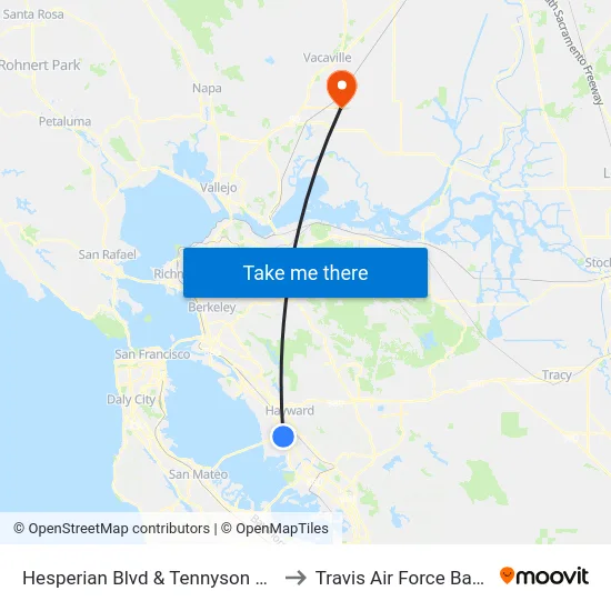 Hesperian Blvd & Tennyson Rd to Travis Air Force Base map