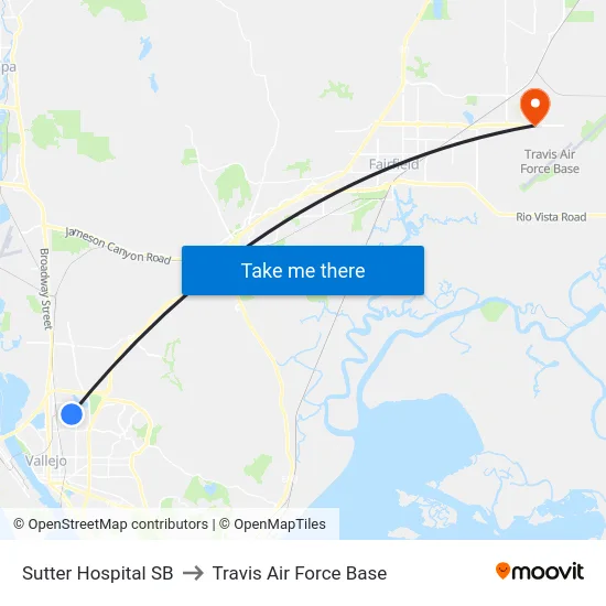 Sutter Hospital SB to Travis Air Force Base map