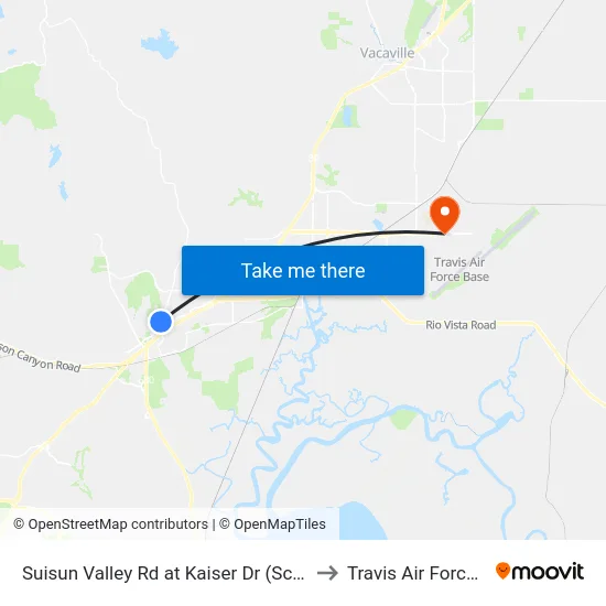 Suisun Valley Rd at Kaiser Dr (Scc Fairfield) to Travis Air Force Base map