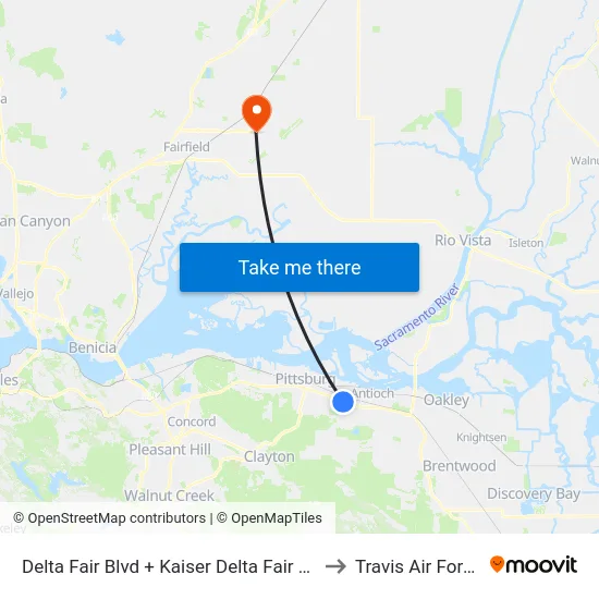 Delta Fair Blvd + Kaiser Delta Fair Medical Offices to Travis Air Force Base map