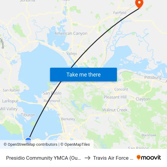 Presidio Community YMCA (Outbound) to Travis Air Force Base map