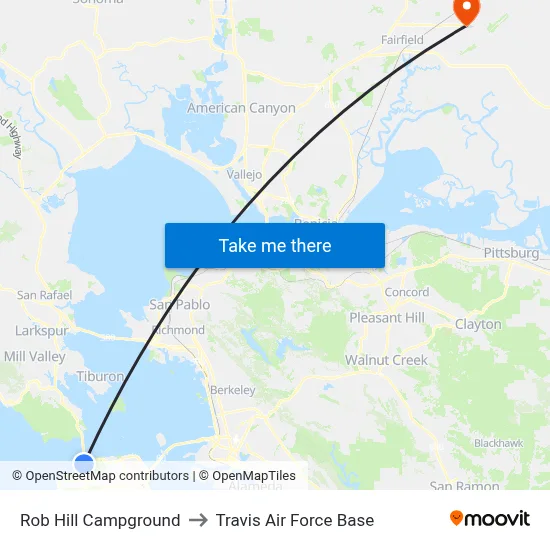 Rob Hill Campground to Travis Air Force Base map