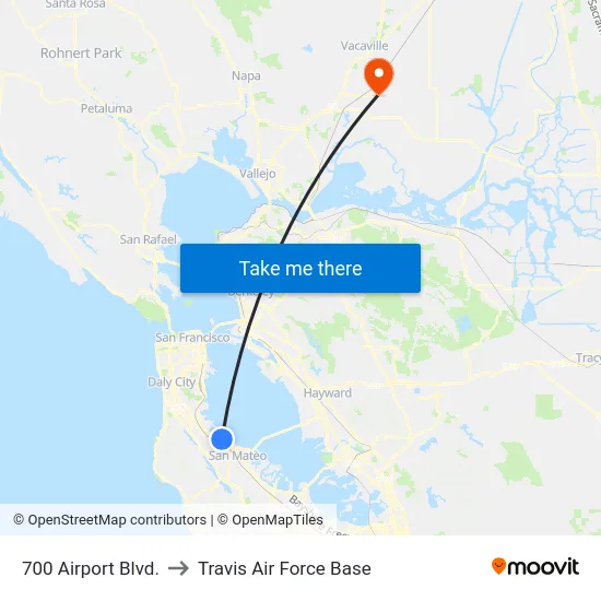700 Airport Blvd. to Travis Air Force Base map